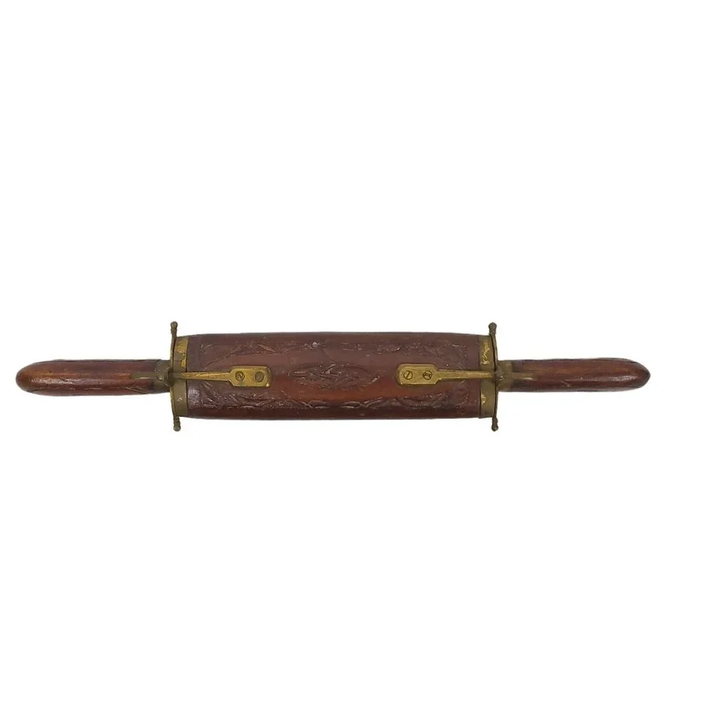 Vintage Carving Knife Fork Set Carved Wood Sheath Brass Engraved India